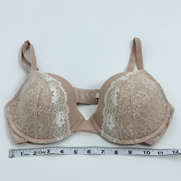 OnGossamer Neutral Lace Front Underwire Plunge Bra with Mesh Back 36C - Picture 3 of 6